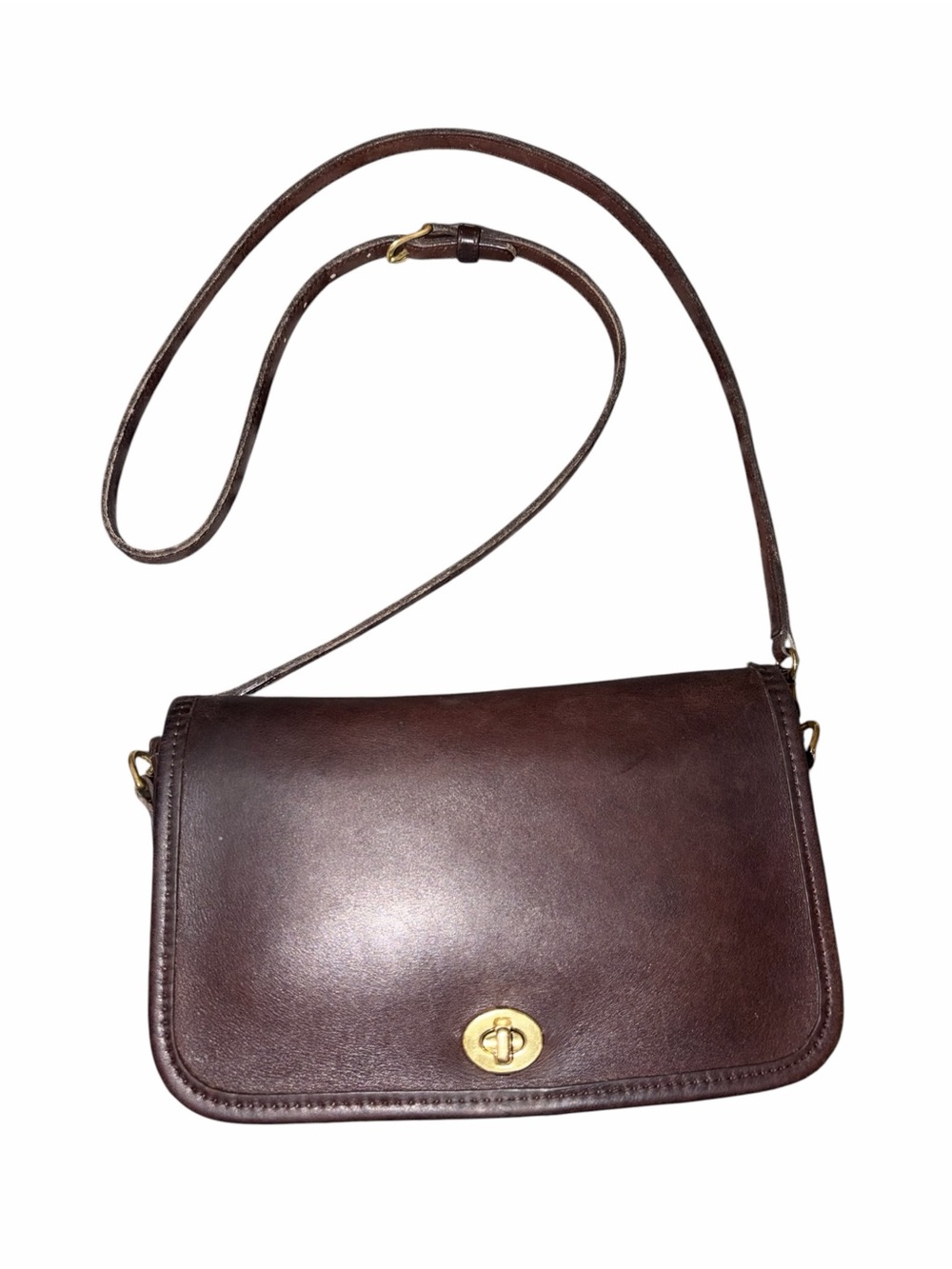 Vintage Coach Penny Pocket Purse 9755 Mahogany Brown Leather Crossbody Turnlock